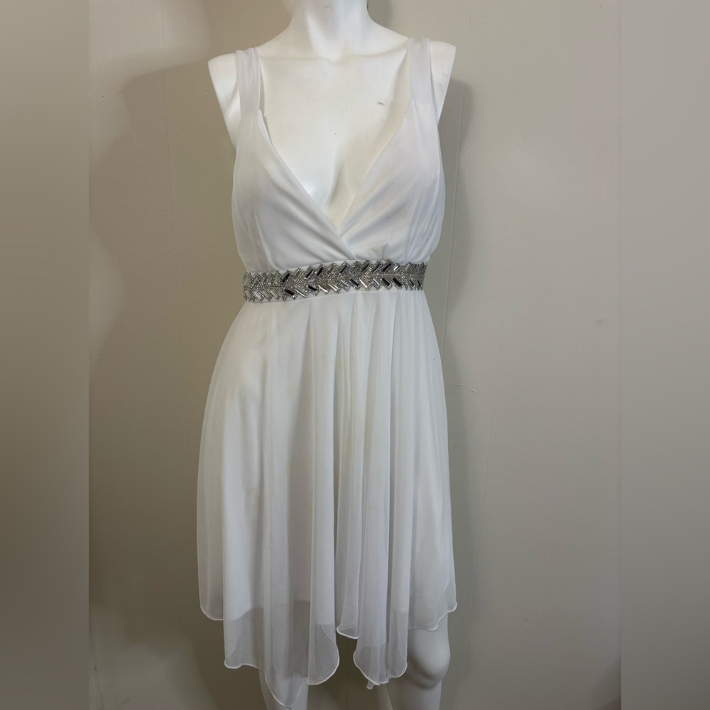White Sleeveless Dress with Silver Accents